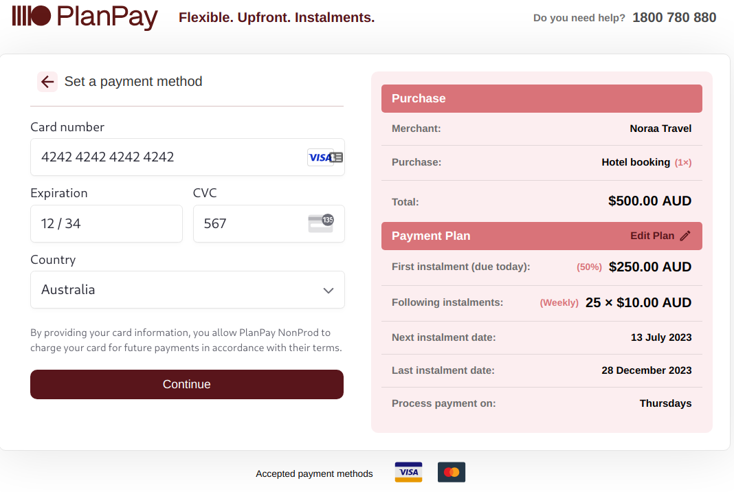 Screenshot of input fields for credit card information: name, number, expiry, and CVV.