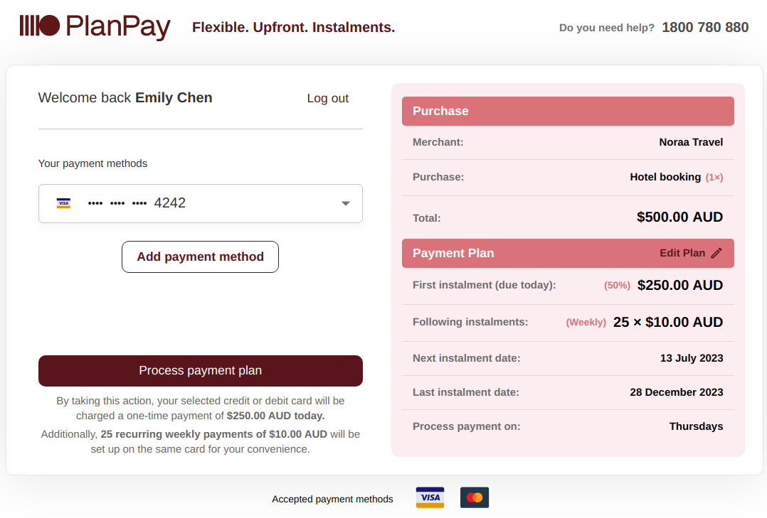 Screenshot of Confirm Checkout Form with Purchase Details and Payment Summary